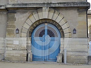 Blue colour manor door at Chateau de Vincennes - France
