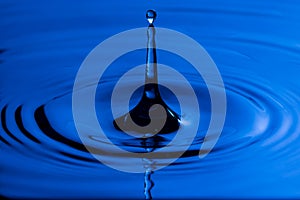 Perfect water drop splashing into smooth water causing ripples