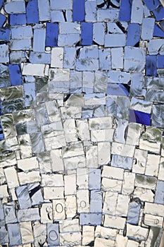 Blue and colourless glass mosaic