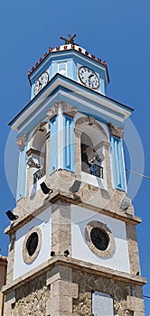 Blue colours of churc with bell