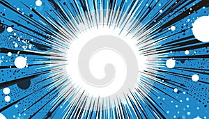 Blue Comic Book Page With Pop Art Style And Blank Space - Template Featuring Rays