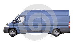 Blue commercial delivery van isolated