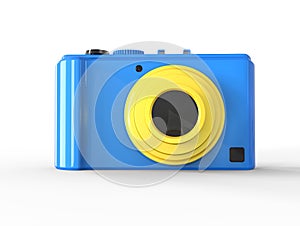 Blue compact digital photo camera - front view