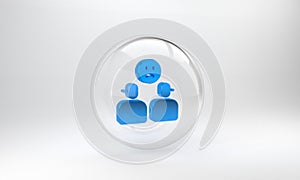 Blue Complicated relationship icon isolated on grey background. Bad communication. Colleague complicated relationship