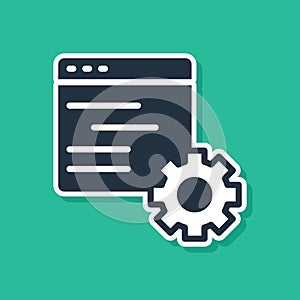 Blue Computer api interface icon isolated on green background. Application programming interface API technology