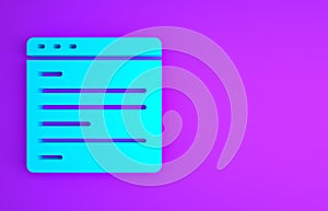 Blue Computer api interface icon isolated on purple background. Application programming interface API technology. Software