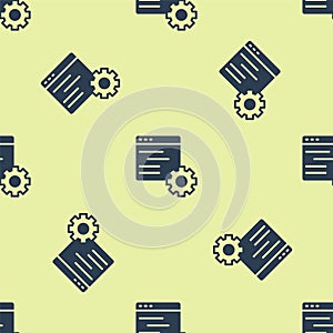 Blue Computer api interface icon isolated seamless pattern on yellow background. Application programming interface API