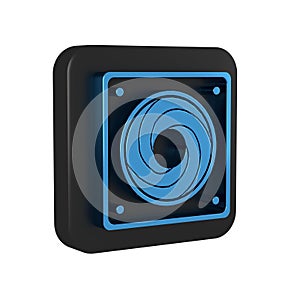 Blue Computer cooler icon isolated on transparent background. PC hardware fan. Black square button.