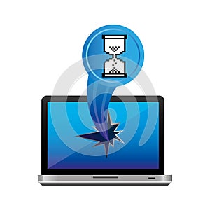 blue computer hourglass cursor with hole icon