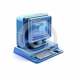 blue computer icon 3d rendering on white isolated background