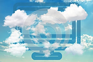 Blue computer icon on dramatic blue sky