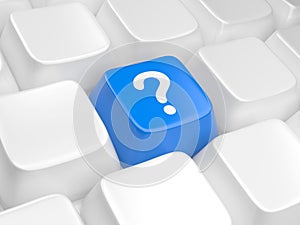 Blue computer key with question sign