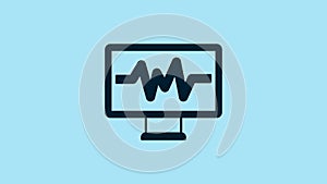 Blue Computer monitor with cardiogram icon isolated on blue background. Monitoring icon. ECG monitor with heart beat