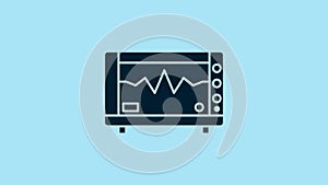 Blue Computer monitor with cardiogram icon isolated on blue background. Monitoring icon. ECG monitor with heart beat