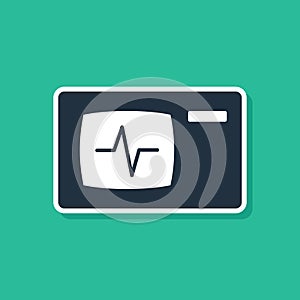 Blue Computer monitor with cardiogram icon isolated on green background. Monitoring icon. ECG monitor with heart beat