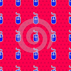 Blue Computer mouse icon isolated seamless pattern on red background. Optical with wheel symbol. Vector Illustration