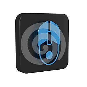 Blue Computer mouse icon isolated on transparent background. Optical with wheel symbol. Black square button.