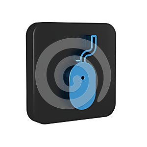 Blue Computer mouse icon isolated on transparent background. Optical with wheel symbol. Black square button.