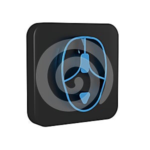 Blue Computer mouse icon isolated on transparent background. Optical with wheel symbol. Black square button.