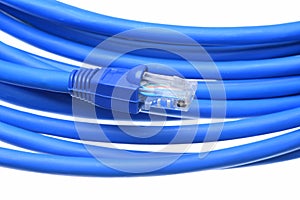 Blue computer network cable with plug