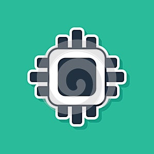 Blue Computer processor with microcircuits CPU icon isolated on green background. Chip or cpu with circuit board. Micro