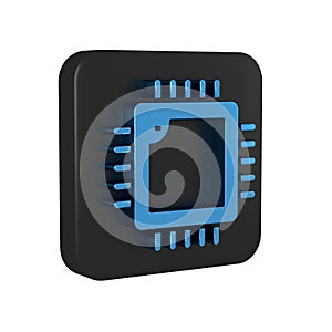 Blue Computer processor with microcircuits CPU icon isolated on transparent background. Chip or cpu with circuit board
