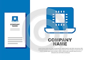 Blue Computer processor with microcircuits CPU icon isolated on white background. Chip or cpu with circuit board. Micro