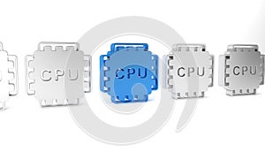 Blue Computer processor with microcircuits CPU icon isolated on white background. Chip or cpu with circuit board. Micro