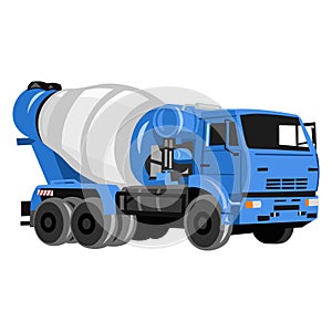 Blue concrete mixer machine, concrete truck vector image on white background