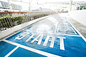 Blue concrete runway, walkway and jogging way