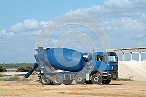 Blue concrete truck mixer