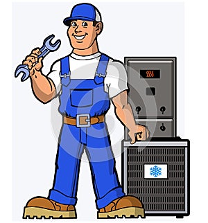 Conditioner Furnace Specialist  cartoon mechanic art illustration