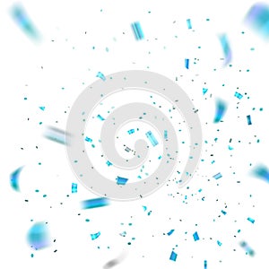 Blue confetti explosion celebration isolated on white background. Falling confetti. Abstract decoration party, birthday