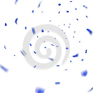 Blue confetti explosion celebration isolated on white background. Falling confetti. Abstract decoration party, birthday