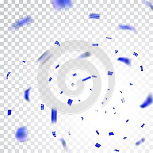 Blue confetti explosion celebration isolated on white transparent background. Falling confetti. Abstract decoration for