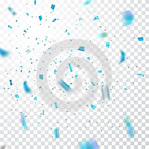 Blue confetti explosion celebration isolated on white transparent background. Falling confetti. Abstract decoration for