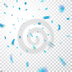 Blue confetti explosion celebration isolated on white transparent background. Falling confetti. Abstract decoration for