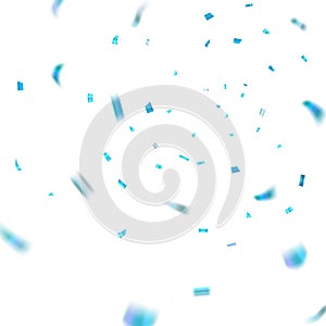 Blue confetti explosion celebration on white background. Falling confetti. Abstract decoration party, birthday