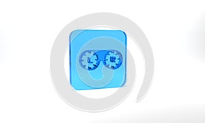 Blue Contact lens container icon isolated on grey background. Eyesight care, lens hygiene container. Glass square button