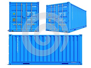 Blue Container in 3D Isolated on White.