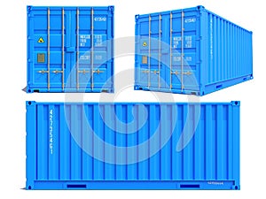 Blue Container in 3D Isolated on White. photo