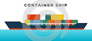 Container ship for transporting goods in standardized containers vector icon flat isolated. photo
