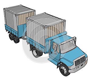 Blue  container truck with trailer vector illustration