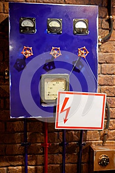 Blue control panel with valves