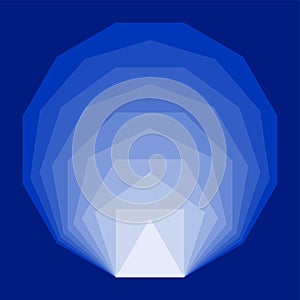 Blue convex regular polygons, showing Mach bands, an optical illusion photo