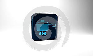 Blue Cooking pot on fire icon isolated on grey background. Boil or stew food symbol. Blue square button. 3d illustration