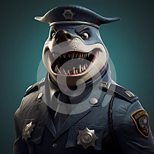 Blue Cop With Shark Face: A Characterful Animal Portrait In Zbrush Style