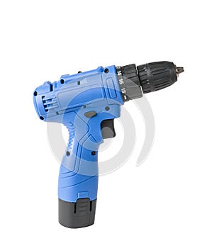 Blue cordless screwdriver isolated on a white background