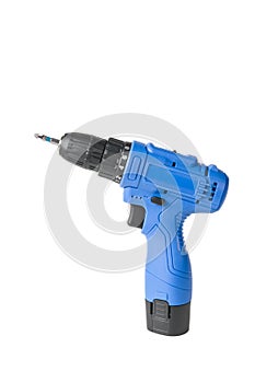 Blue cordless screwdriver isolated on a white background