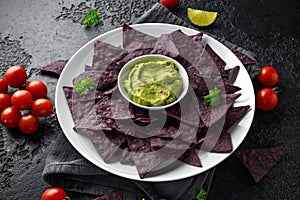 Blue corn Organic tortilla chips with Guacamole